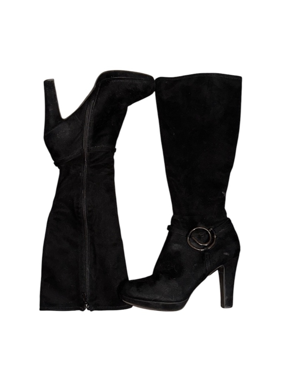 Impo Odalis Black Suede Stretch Knee-High Heeled Boots